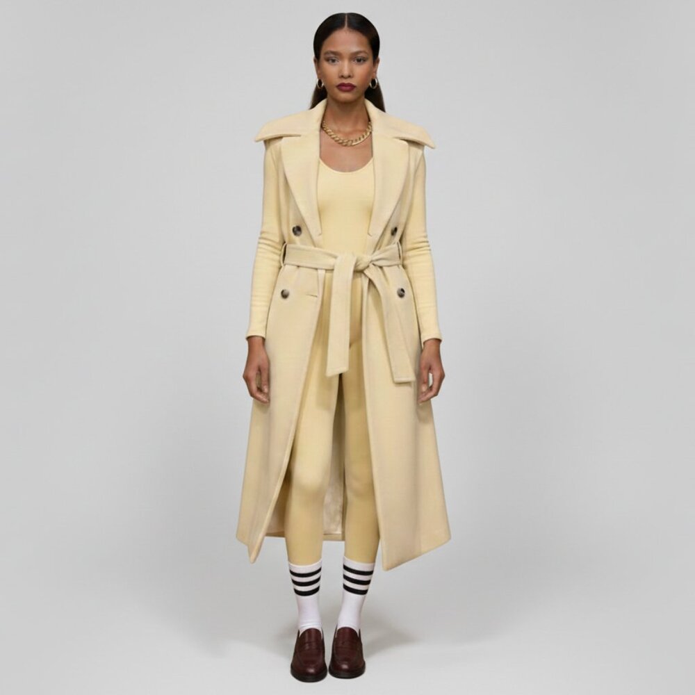 SHEIN Unity Double Breasted Long Vest Overcoat | Pastel Yellow Trench Vest